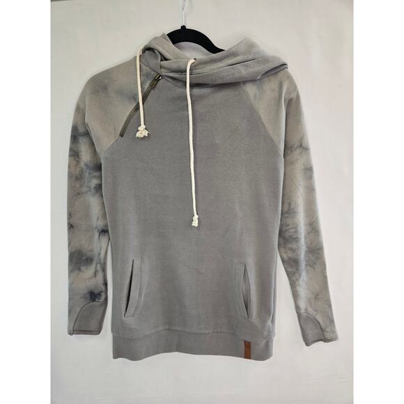 AMPERSAND AVE Tops - Ampersand Avenue Gray Tie Dye Double Hood Single Zip Hoodie Sweatshirt XS NWT